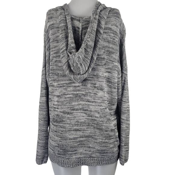 Soft Surroundings Heathered Gray Semi Open Knit V-Neck Hooded Sweater M - Picture 3 of 5